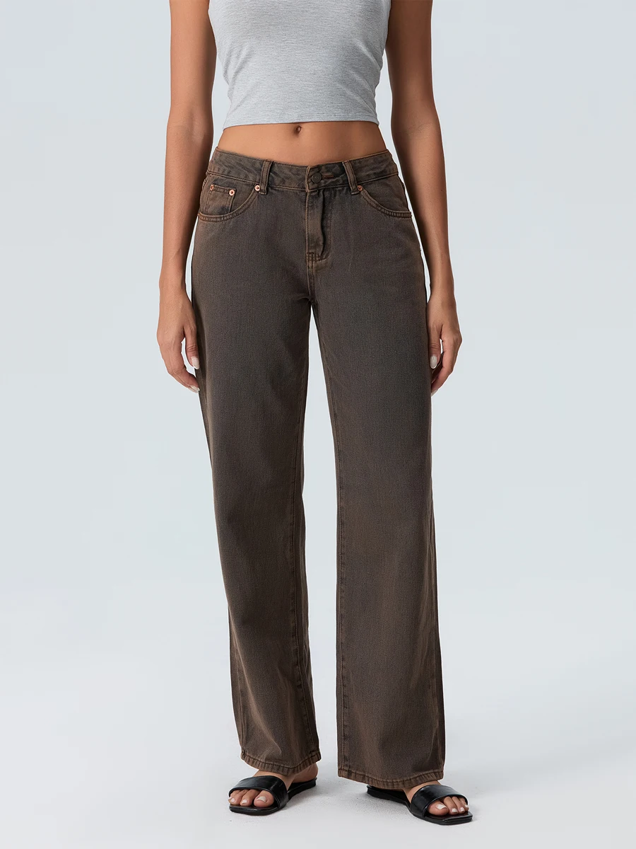 Pantaloni casual da donna a gamba larga dritti Jeans larghi Bottone con cerniera Pantaloni hippie grunge Abiti estetici Vintage Streetwear