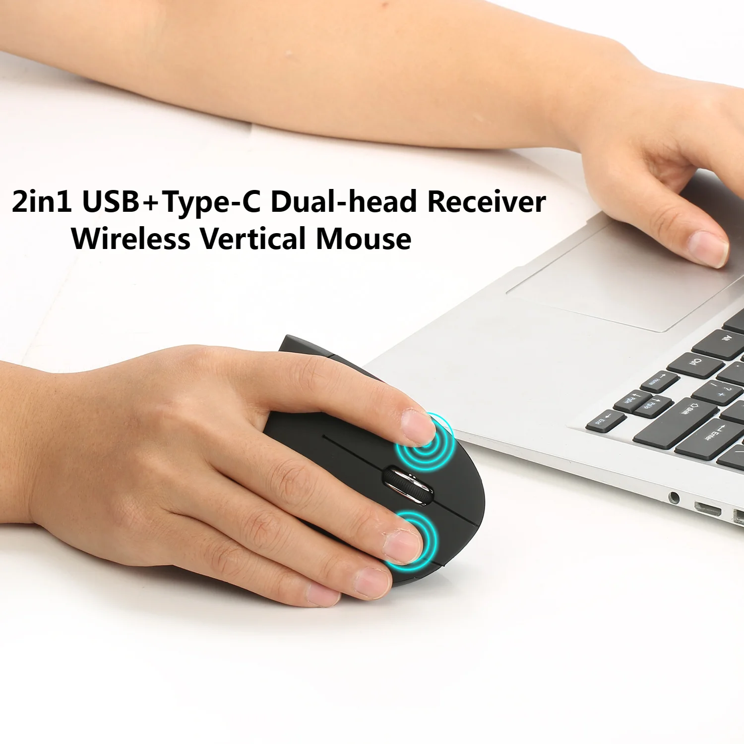 

2025 New 2in1 USB+Type-C Dual-head Receiver Wireless Vertical Mouse Ergonomic Optical Mute Mouse For MacBook Laptop Tablet Gift