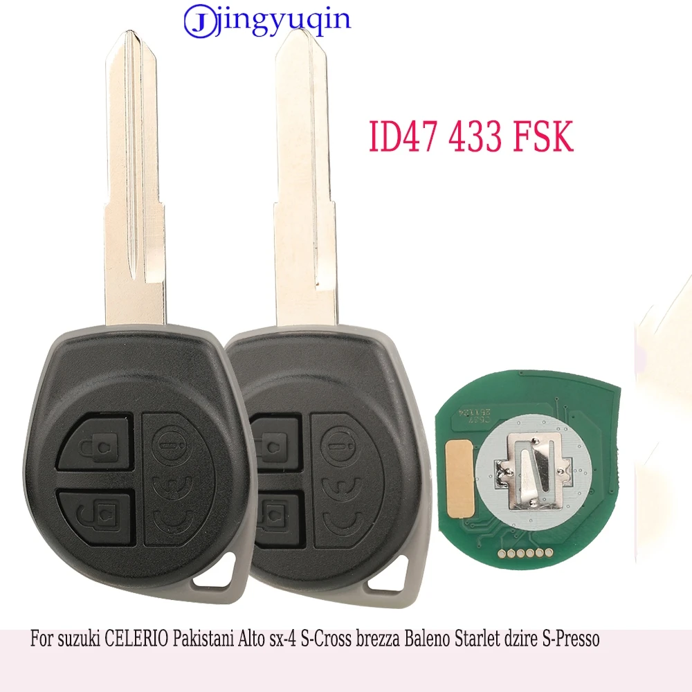 

Пульт дистанционного управления Jingyuqin для автомобилей Suzuki Celerio, Pakistani Alto, SX-4, S-Cross, Brezza, Baleno, Starlet, Dzire, S-Presso, 433 МГц, чип ID47