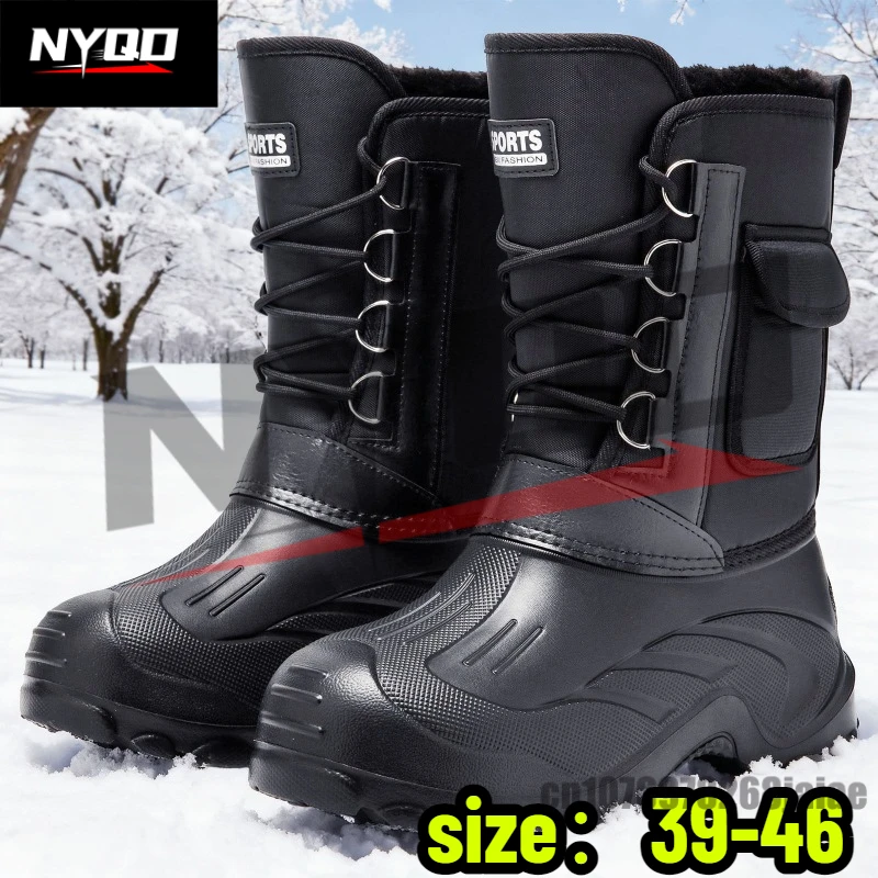 

Мужские зимние ботинки со стальными заклепками, непромокаемая обувь до середины икры для рыбалки, зимняя камуфляжная уличная рабочая обувь для мужчин, сохраняющие тепло ботинки