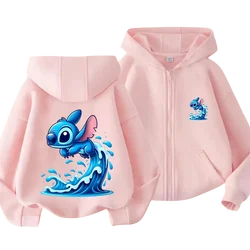 Stitch Kids Zipper Hoodie Cartoon Print Autumn/Winter Long-sleeved Sweatshirt Casual Top For Boy And Girl Outdoor Disney Jackets