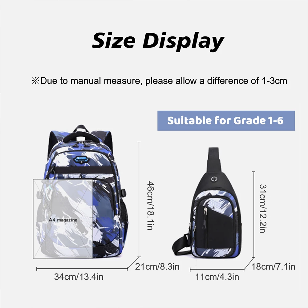 Mochila escolar con bolsa para el pecho, mochilas escolares ligeras de gran capacidad para estudiantes de primaria y secundaria