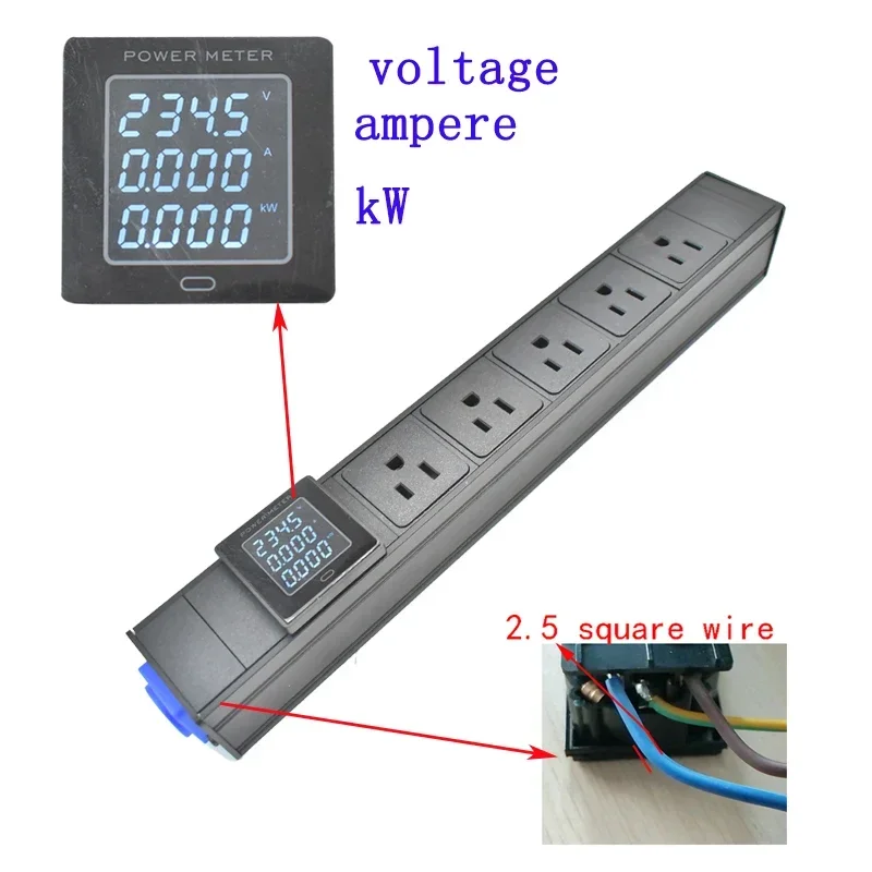 Imagem -05 - Pdu Power Strip com Amperímetro Tomada sem Fio Interruptor de Interrupção Único Cabinet Rack Schuko Aviação Schuko 110ac Eua