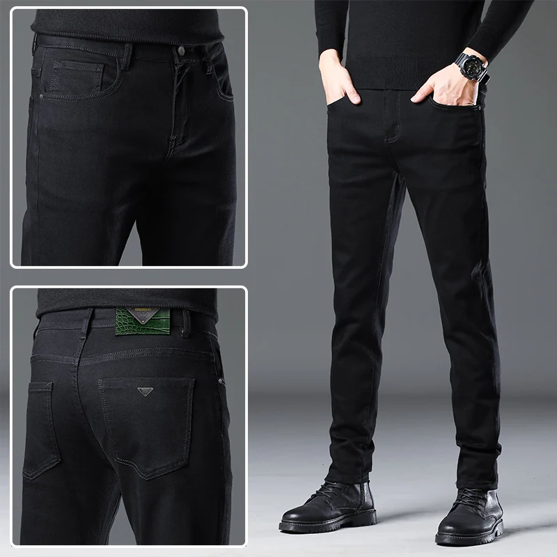 Black Jeans Men's Stretch Comfortable Soft Quality Trendy High-End Men's Clothing Fitted All-Matching Casual Smart Trousers