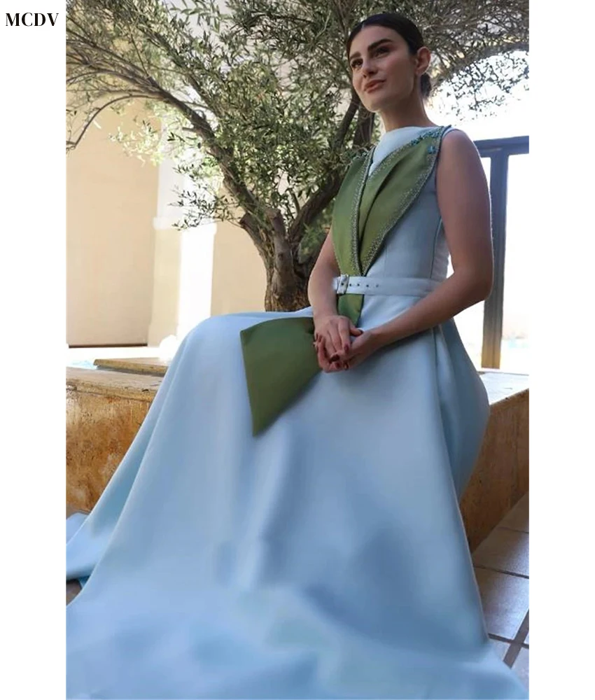 Customized Temperament Satin A-Line Crystal Belt Evening Dress Delicate O-neck Sleeveless Ankle Length Bespoke Occasion Gowns