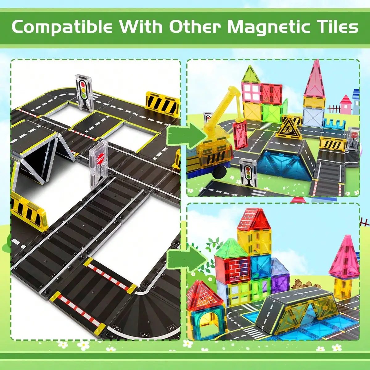 16/26pcs magnetic building blocks toys, city road traffic architect, suitable for children's Christmas gifts