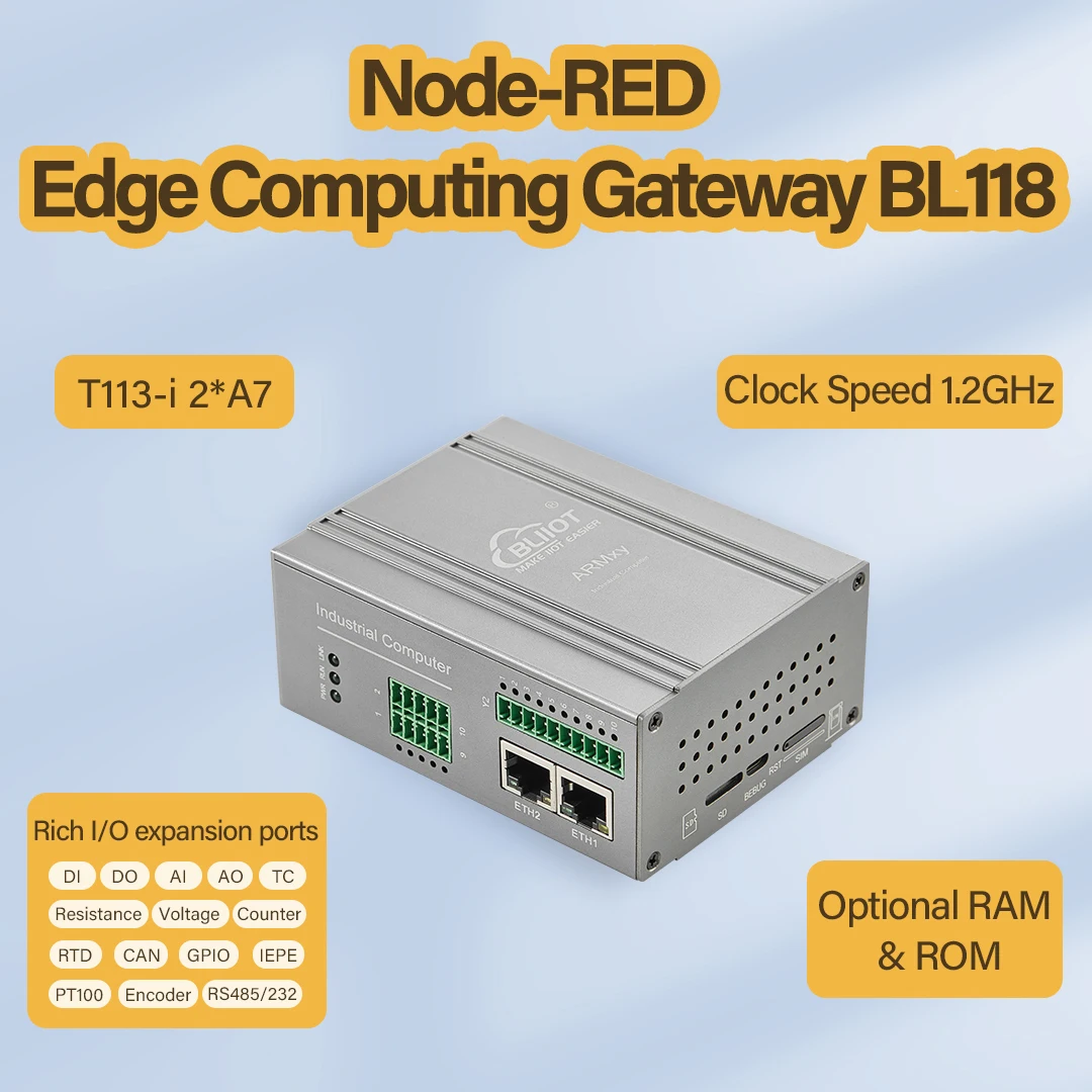 Industrial Node-RED Edge Gateway 1+8GB Ethernet Wifi 4G Node-Red Programming ARM Embedded Industrial Computer