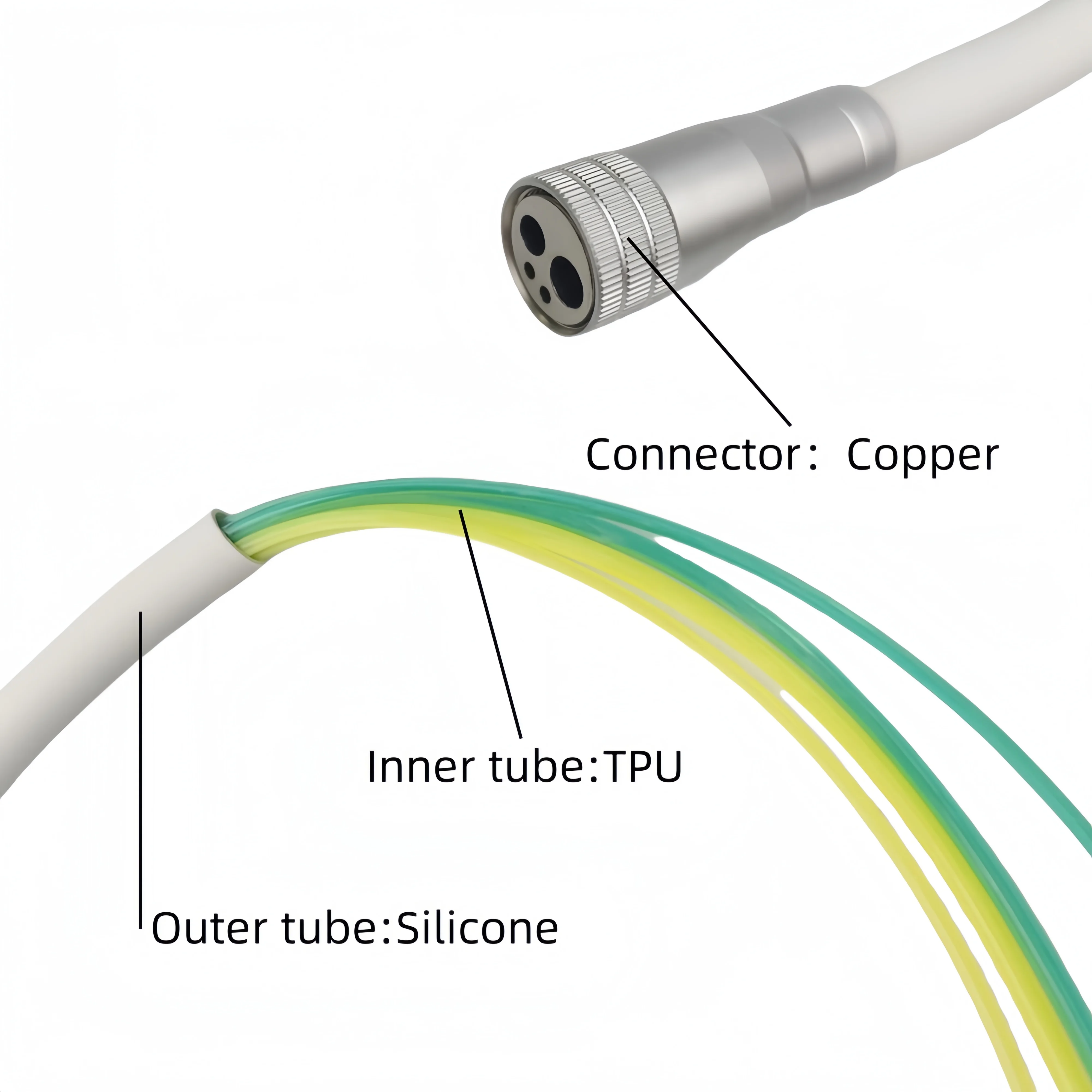 

2/4 Hole Dental Silicone Hose with Fitting - Compatible for High/Low Speed Air Turbine Handpiece & Dental Chair Units