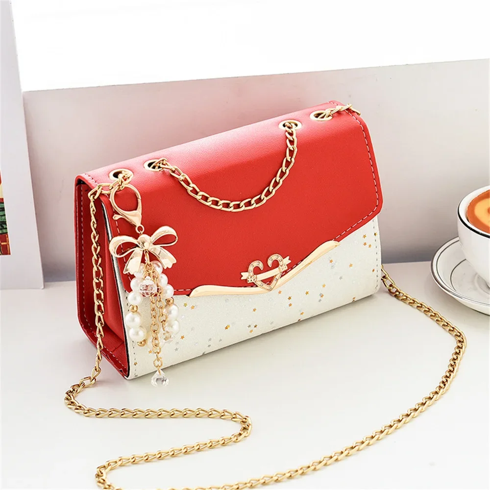 Fashion Bag Women Trendy Sequin Single Shoulder Bags Mobile Phone Pouch Ladies PU Leather Handbag with Tassel Pendant