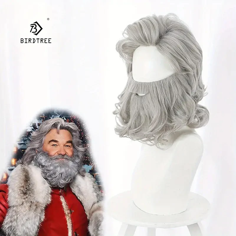 

Festive Santa Wig Beard Costume Set - 14 Inch Grey Long Curly Hair & Beard Combo for Christmas Party & Everyday Wear J47801S