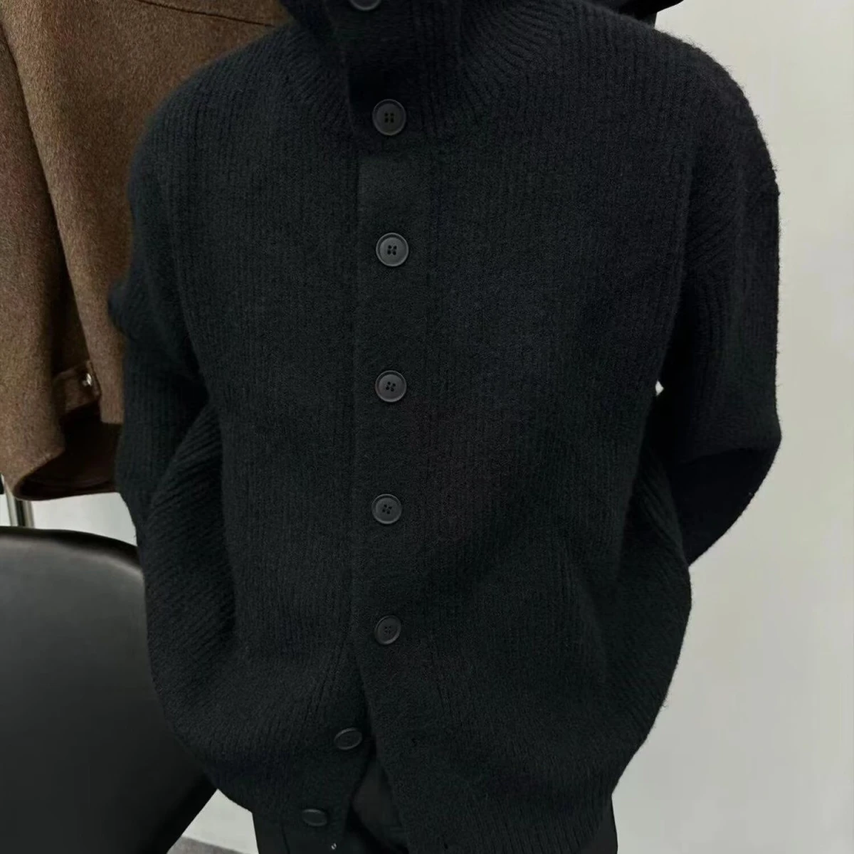 

Fall Winter V-Ne Knitted Sweater Cardigan Men's Color Casual Sle Comfortable Fit Long Sve Zipper Closure Coat