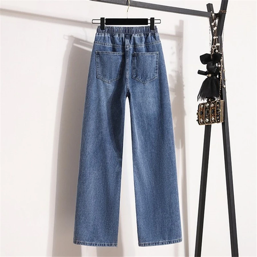 Jeans dritti a vita alta con coulisse di grandi dimensioni Pantaloni da cowboy larghi casual Pantaloni a gamba larga Pantalones Donna Vaqueros Pantaloni in denim coreano