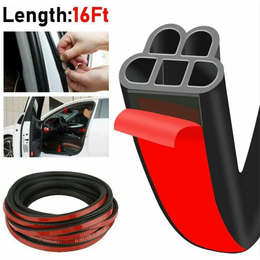 

16FT Car Door Weatherstrip Rubber Seal Strip 2-Layer Waterproof Noise Insulation Weather Strip Sealing Protector For Hood T Y9W7