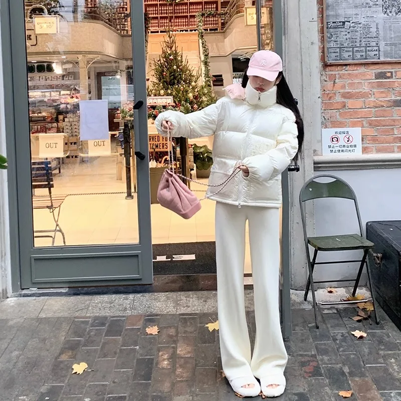 Imitation Mink Velvet Wide-leg Knitted Pants Thickened High-waist Loose Simple Casual Pants Winter Fashion Warm Pants Women