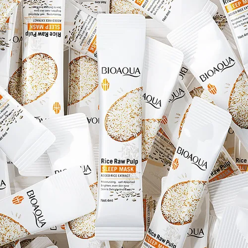 50/100 Uds BIOAQUA mascarillas para dormir de pulpa cruda de arroz mascarilla facial hidratante cuidado de la piel mascarilla de colágeno para dormir mejorar la sequedad