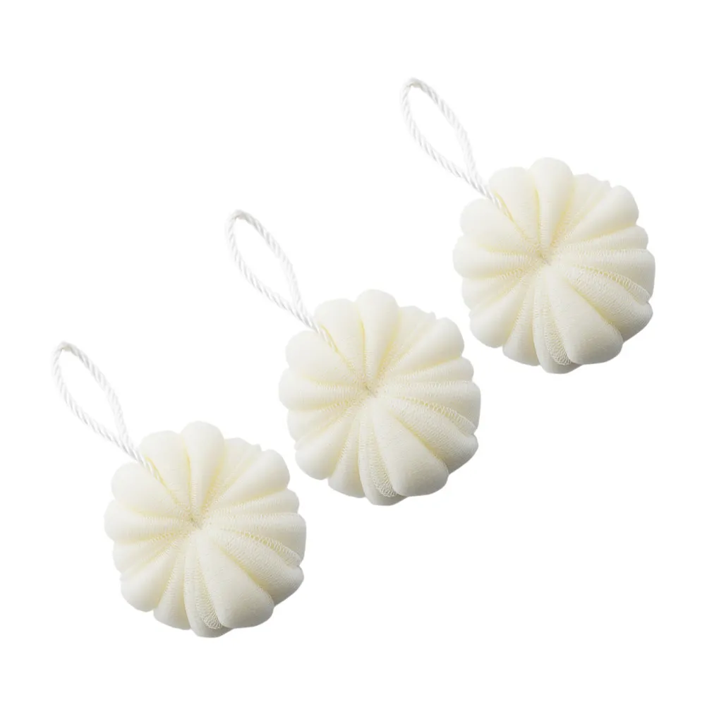

3Pcs Pumpkin Shape Shower Ball Mesh Bath Scrub Soft Exfoliating Bath Sponge Hanging Rope for Full Body Clean Relaxation