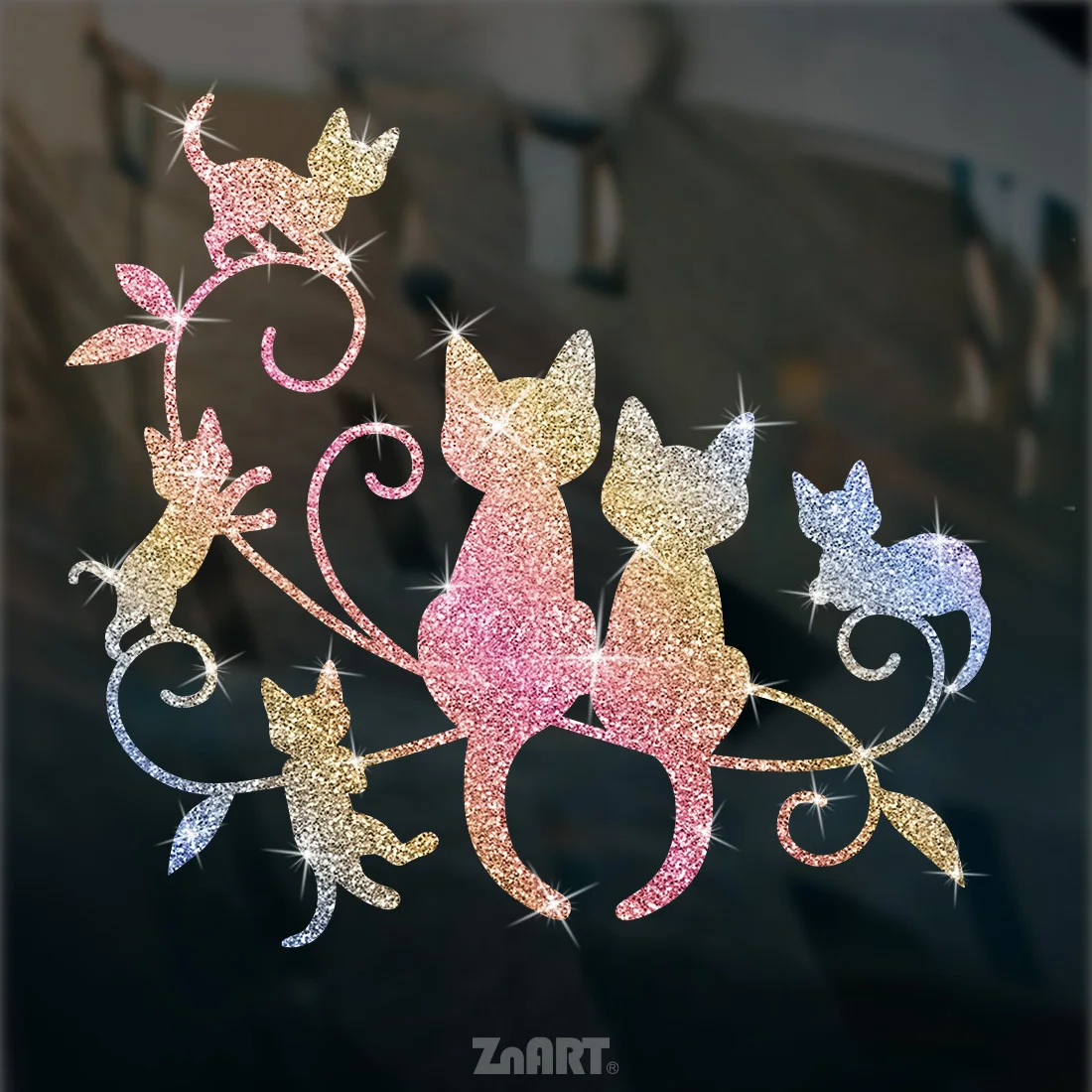 Cute Holographic Cat Vinyl Sticker, Easy-Remove Glitter Decal for Car, Window & Laptop, Eye-Catching Decor to Beautify Surface