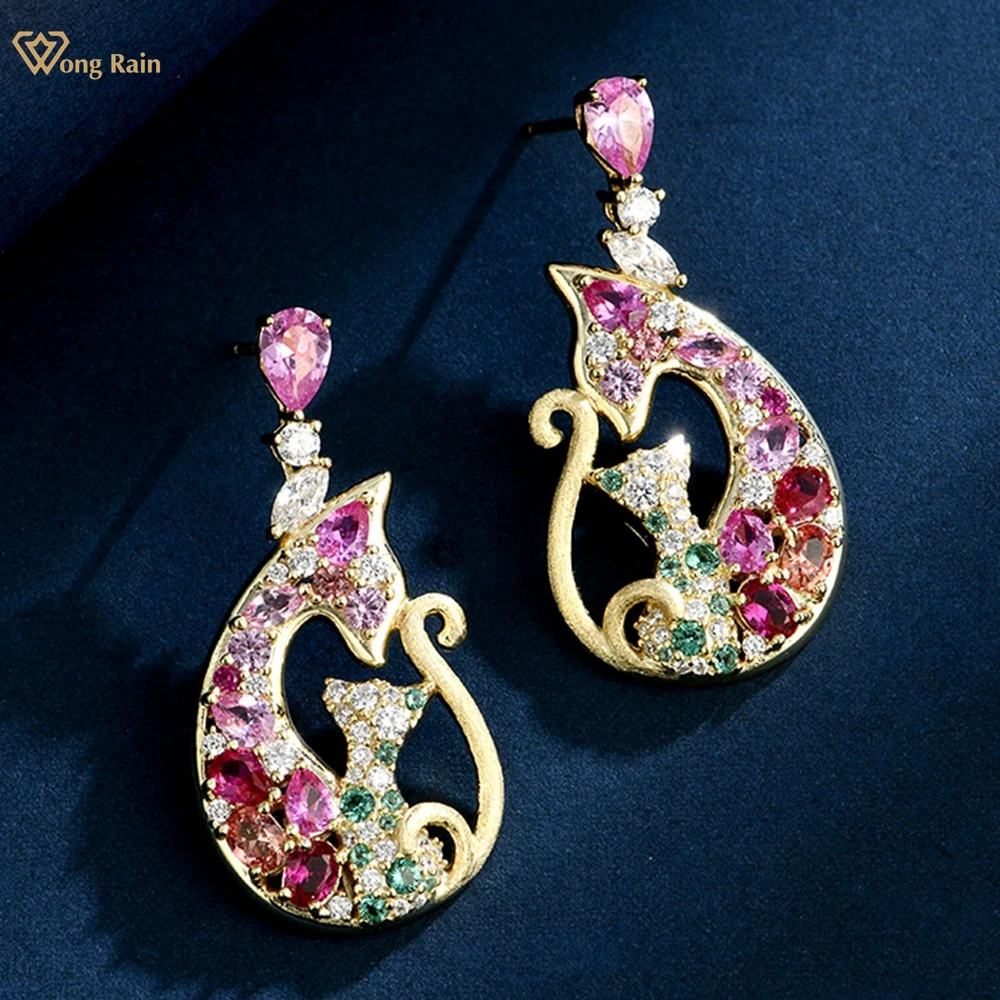 

Wong Rain Solid 925 Sterling Silver Pear Cut 4*6 MM Pink Sapphire High Carbon Diamond Gemstone Drop Earrings Fine Jewelry Gifts