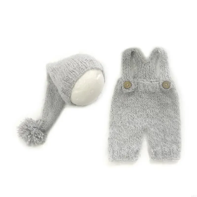 K8GF Baby Photo Clothing Mohair Pants Long Tail Hat Costume Set Newborns Photo Suit Infant Shower Gift Photo Posing Accessory