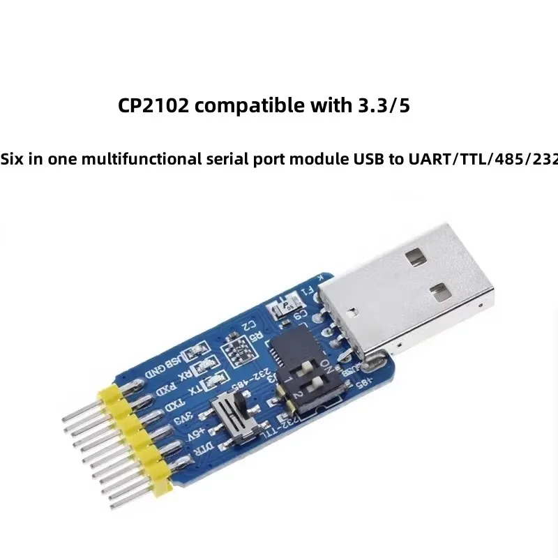 Six-in-One Multifunctional Serial Port Module CP2102 USB to TTL 485 232 Level Compatible 3.3V for Electronics