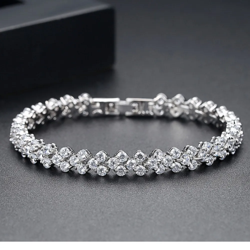 Water Drill Heart Encrusted Roman Bracelet Minority Design Sense Ins Simple Crystal Zircon Wedding Bracelet