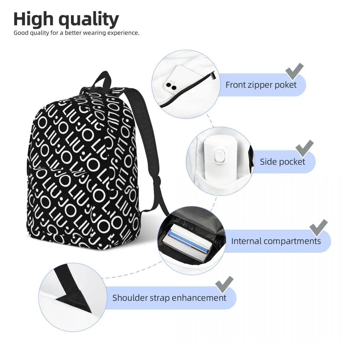 Liu Jo Teenage Backpack with Pocket Student Business Luxury Brand Milano Daypack for Men Women Laptop Computer Canvas Bags