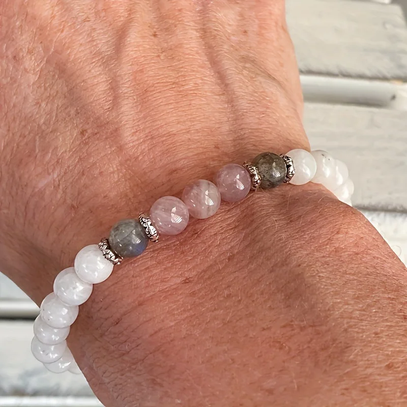 1pc/Moonstone, Labradorite and Rose Quartz Bracelet Calm, Spiritual, New Beginnings, Positive Energy, Protection Stress Relief image 3