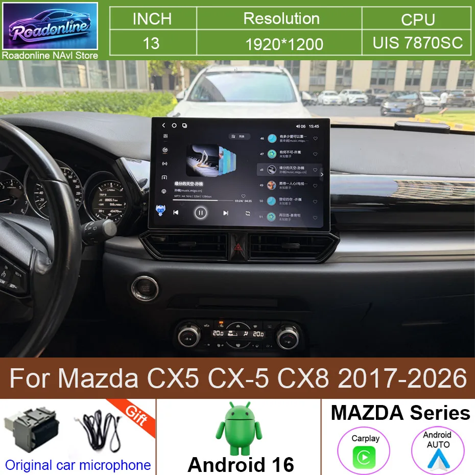 13 Zoll QLED-Bildschirm Multimedia-Videoplayer für Mazda CX5 CX-5 CX8 2017-2026 CarPlay Android 16 7870SC Chip Autoradio WiFi 4G