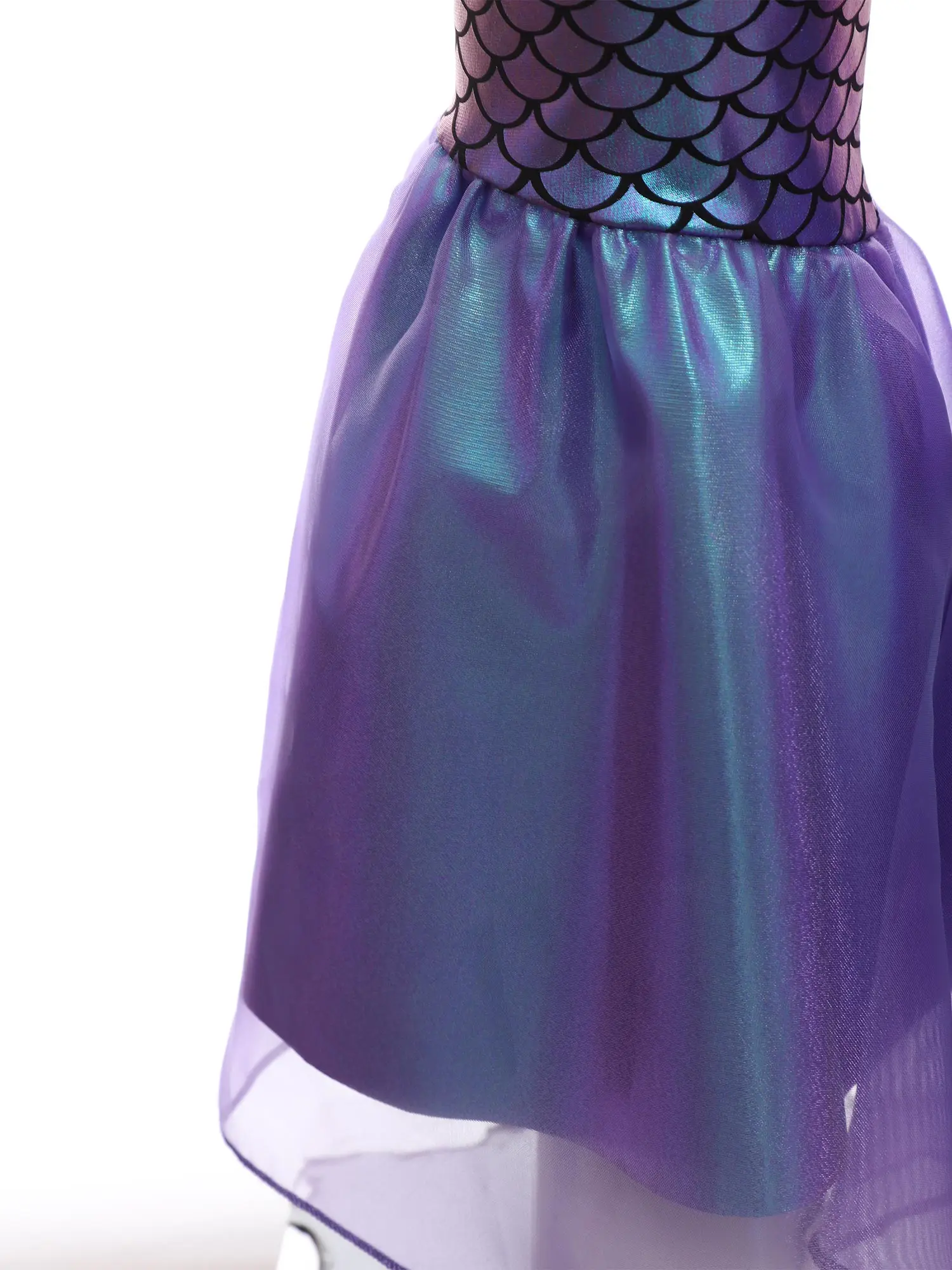 زي تنكري حورية البحر للهالوين للفتيات بدون أكمام وقشور سمكة معدنية مطبوعة متوهجة بدلة حورية البحر للحفلات