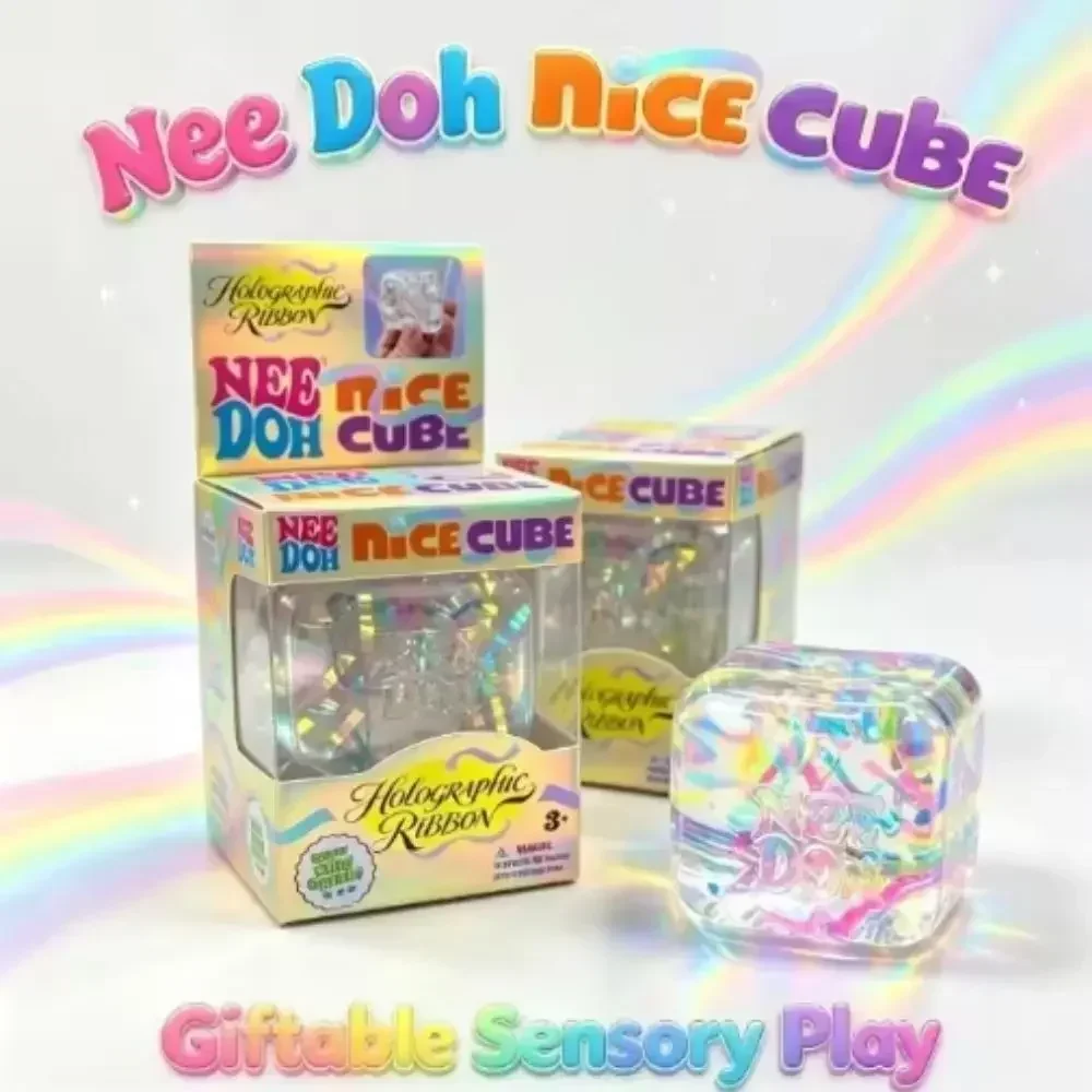 Needoh Holographic Ribbon Sensory Fidget Toy Colorful Knead & Stretch Squeeze Toy Stress Anxiety Relief Toy Gift for Adults