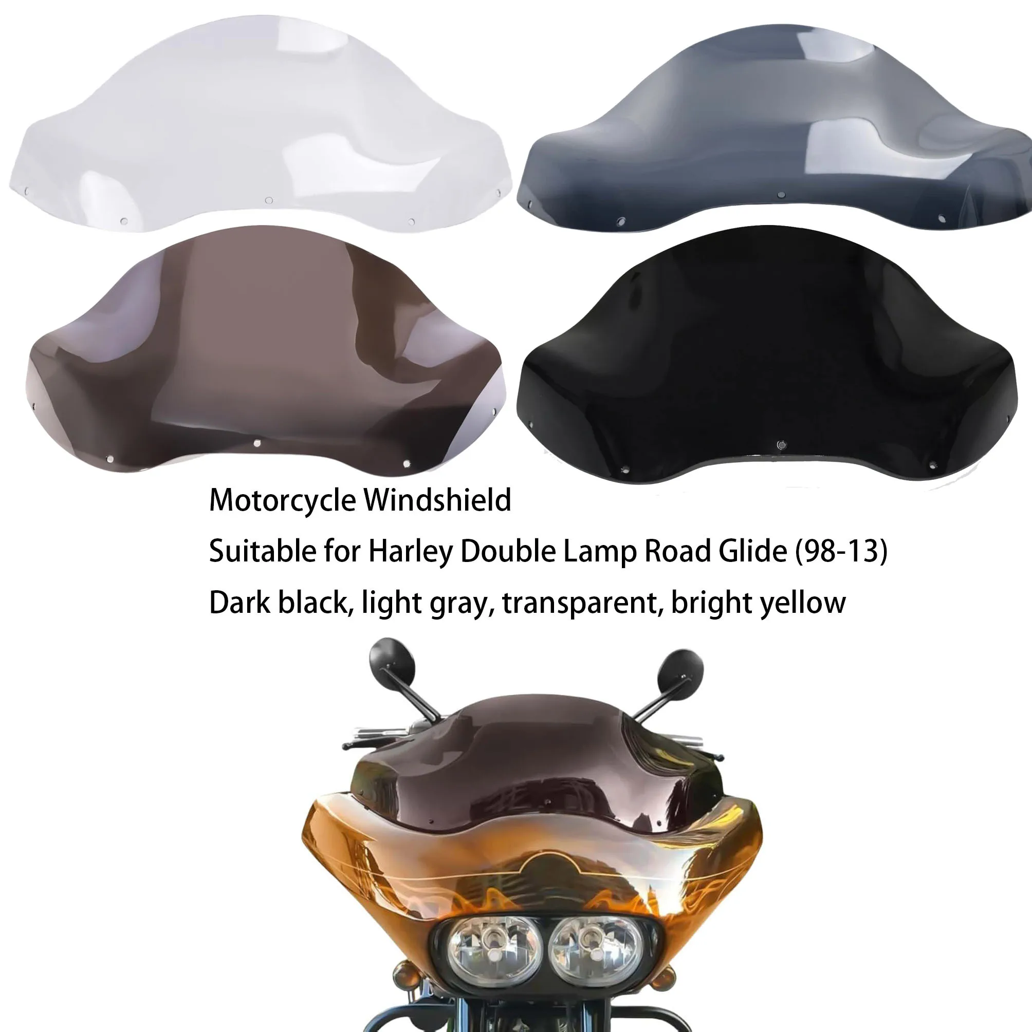 13” Motorcycle Windshield ABS Windscreen for Harley Dual Light Highway Road Glide 1998–2013 Touring Models 1999 2010 2012
