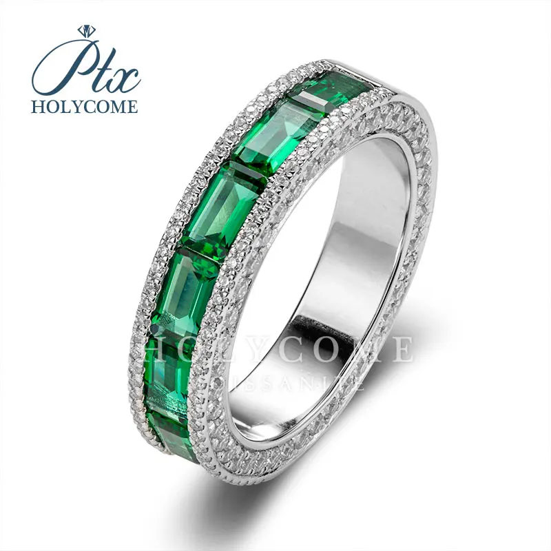 

Green Emerald Cut Radiant Silver Plated 18K Gold Lab Created Diamond Women S925 Sterling Silver Ring