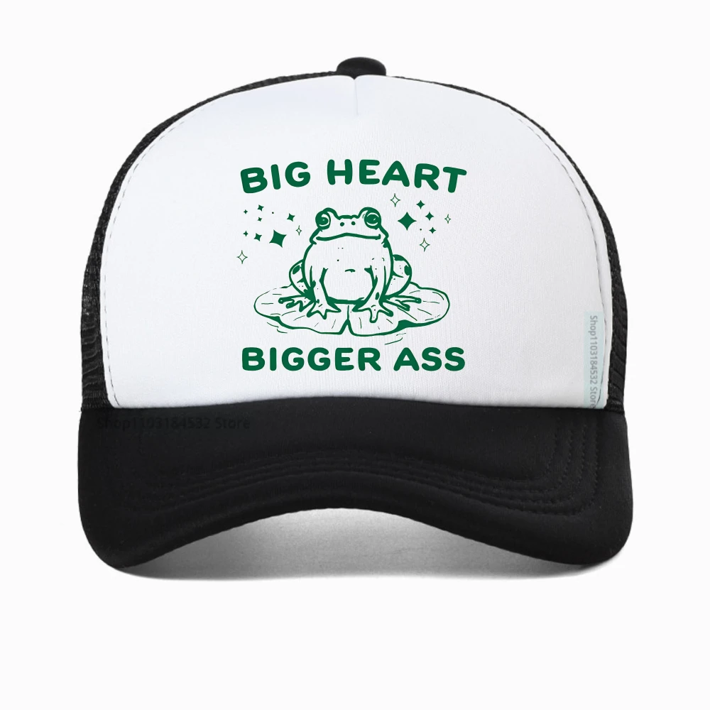 Big Heart Bigger Ass Print baseball cap Unisex Vintage Frog Graphic Meme hat Funny adjustable Mesh breathable caps