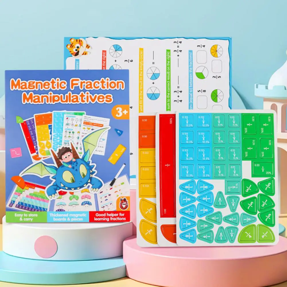 1/2 ensembles enfants fraction magnétique apprentissage jouets mathématiques livre en bois ensemble Parish aides pédagogiques apprentissage arithmétique jouets éducatifs