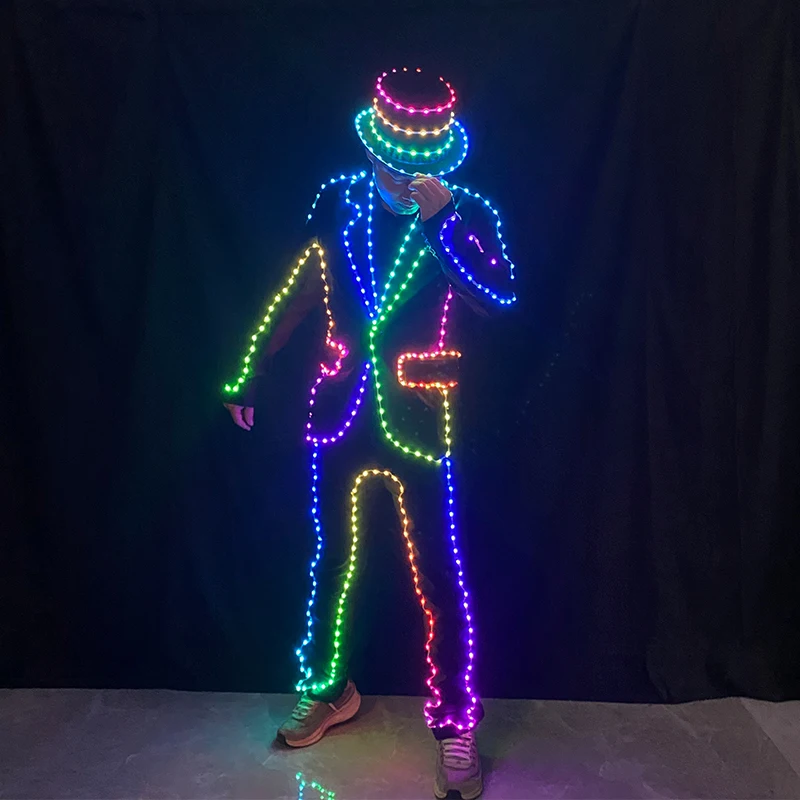 LED Suit Jacket Digital Remote Control Light Up Costume Full Color MJ Dance Suit Luminous Stage Dance Performance Show Dress