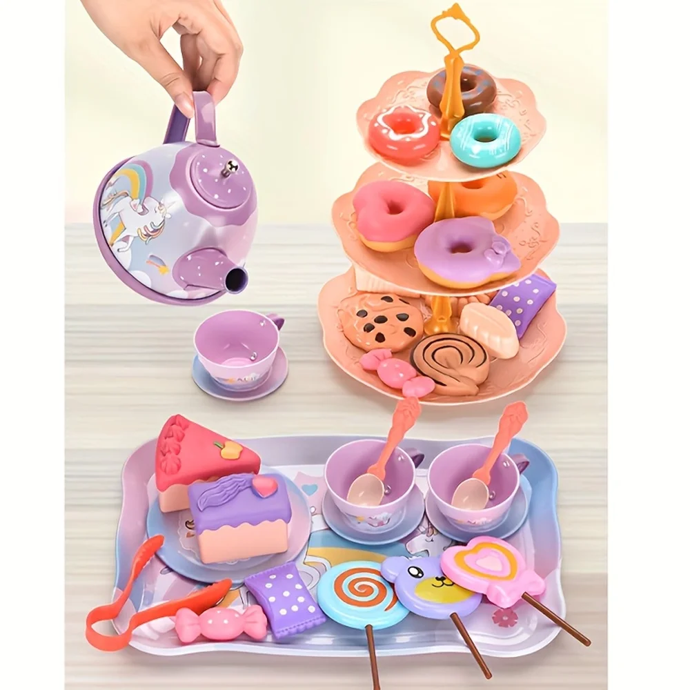Zestaw spotkanie przy herbacie dla małej dziewczynki, prezent urodzinowy, mała dziewczynka księżniczka zestaw do herbaty, zabawka dla dzieci kuchnia blaszana herbata zestaw zabawek, desery i sui