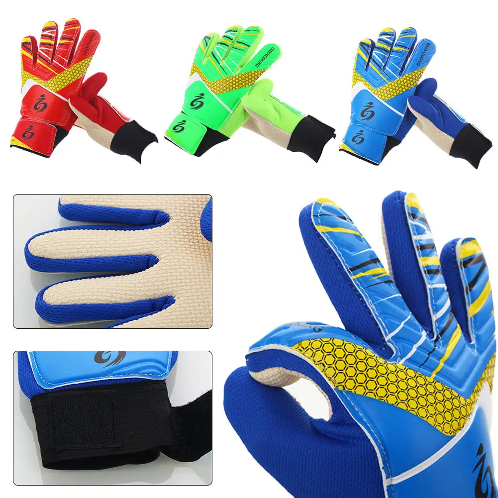 1Pair Latex Professional Kid's Soccer Goalkeeper Gloves Soccer Goalie Gloves Strong Full Finger Protection Football Match Gloves