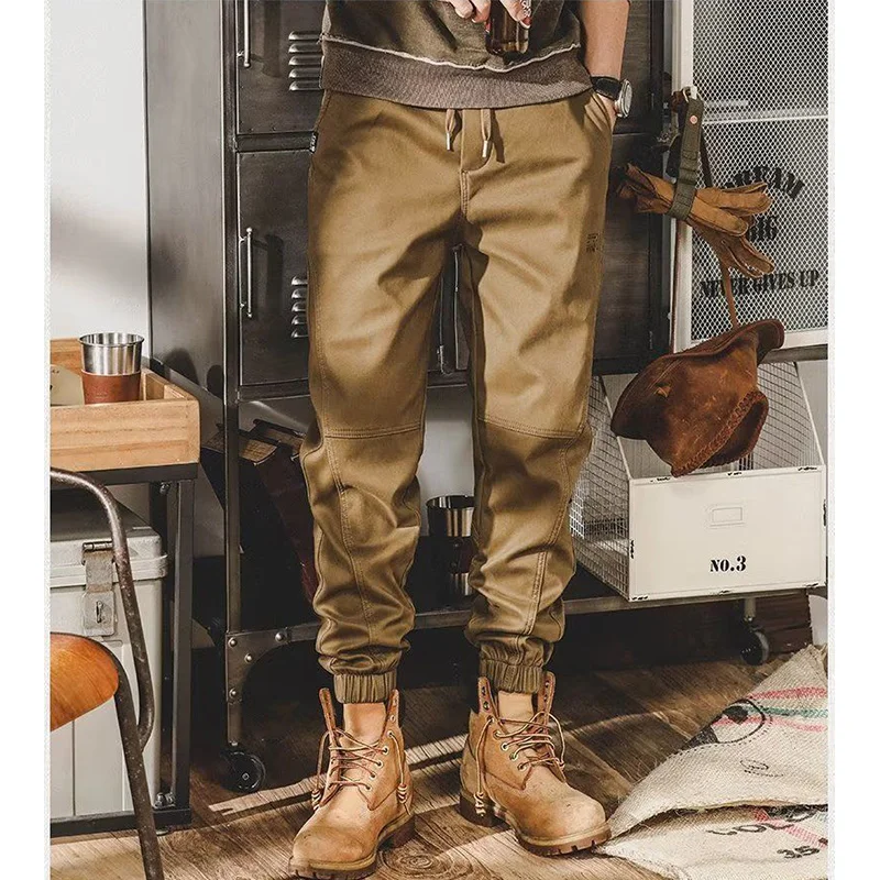 Autumn Winter Male Oversized Loose Casual Fashion Cargo Pants Homme Midi Waist Pockets Patchwork Pencil Trousers Men's Clothing