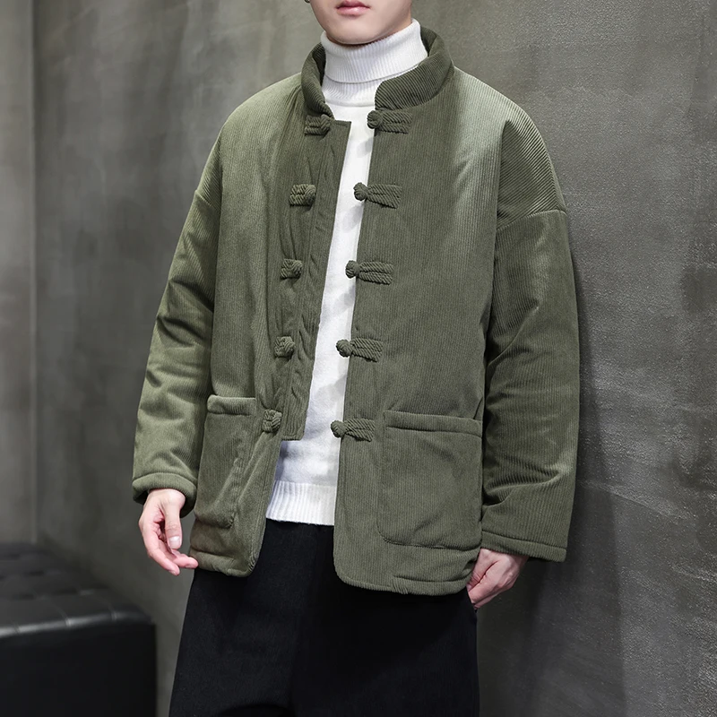 

Утепленная вельветовая куртка в стиле ретро для мужчин, новая китайская модель, хлопковое пальто на пуговицах, утепленный костюм Тан из хлопка