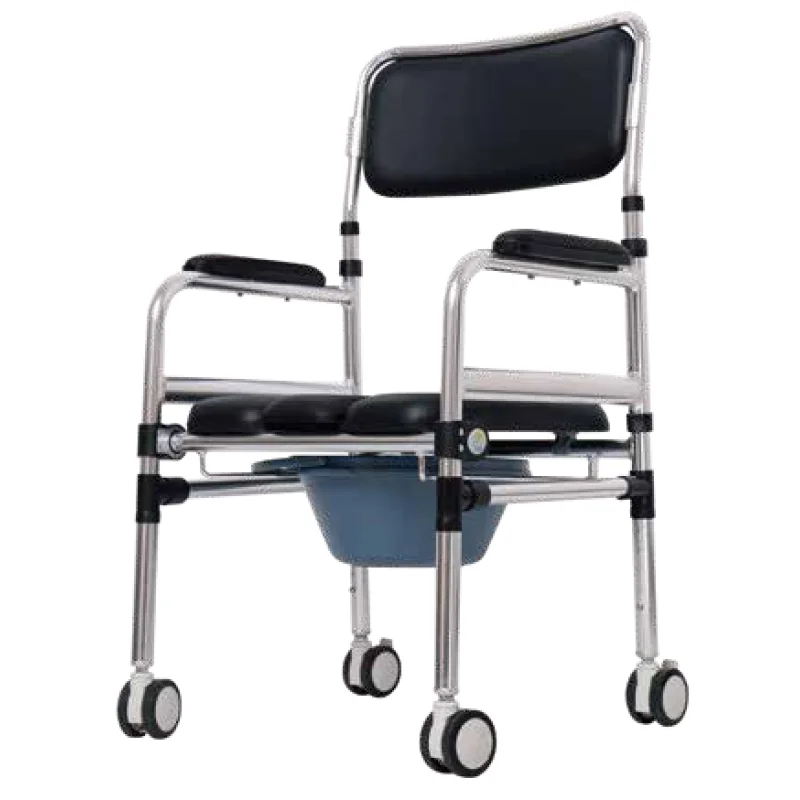 

FHB7809 commode chair medical hospital toilet moving folding Aluminum commode chair with castor. Detachable armrest legrest