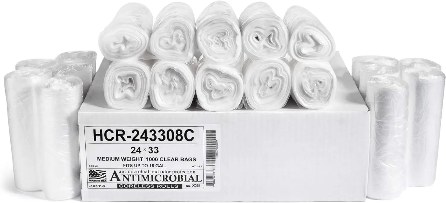 

16 Gallon Clear Trash Bags, 1000 Count, Leak-Proof for Bathroom Office Industrial Use