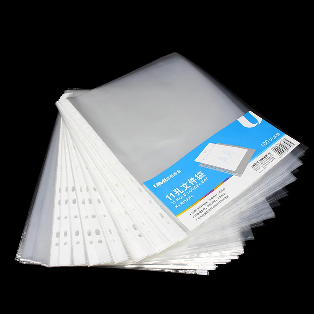 100 Pagina 'S/Pak Document Zak Multifunctionele Transparante Bestand Houder Doorzichtige Pp Sheet Protectors 11-Holes A4 Losbladige Vijl Pouch