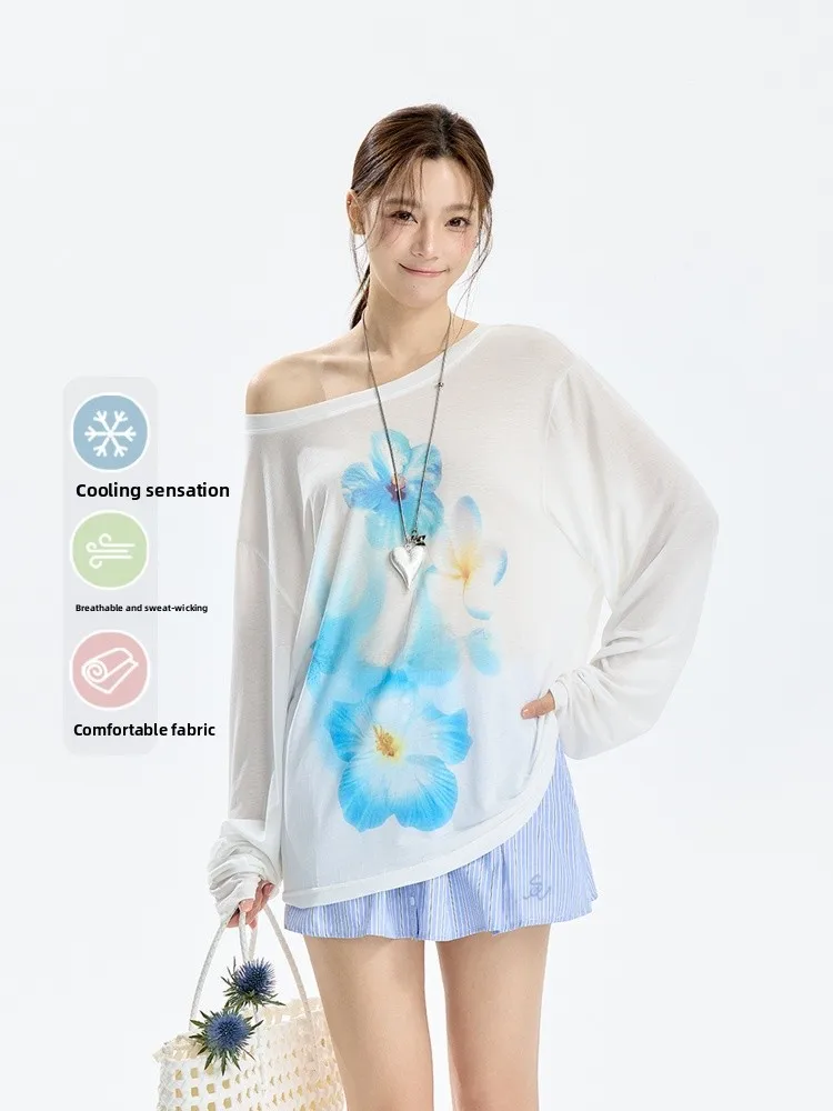 

INSLiiSA Casual Long Sve Cotton Blend Cover up Women Loose Versatile Breathable Printed Top Summer Faion