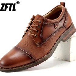 ZFTL Men Dress shoes Genuine leather Lace up Casual shoes Man High-end business formal shoes large size Black Brown Male shoes