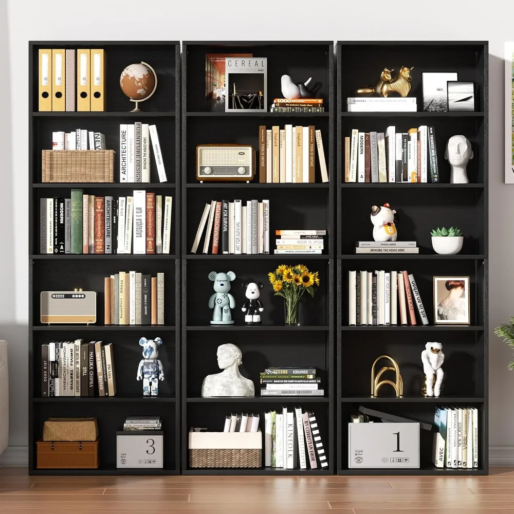 6-Tier Open Bookcase, 70.6" Tall Display Shelves, Floor Standing Storage for Home Office, Living Room (Black) view 4