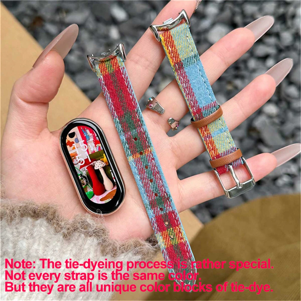 Colorful Tie-dye Woolen Plaid Flannel Cloth Soft Strap For Xiaomi Mi Band 9 8 7 6 5 4 3 Wristband For Xiaomi Mi Sports Band 14MM