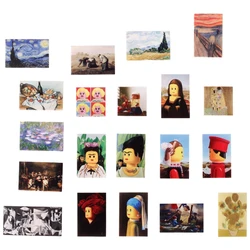 MOC World Famous Paintings Figures Building Blocks Starry Sky Mona Lisa DIY Printed Pattern Accessory Tile Brick Kids Toy Gifts