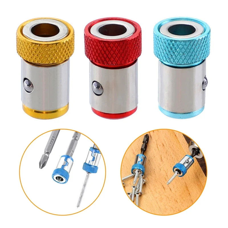 1/3PC Universal 1/4 Batch Head Colored Magnetic Coil Metal Screwdriver Head Positioning Magnetizer Electric Tool Accessory Set