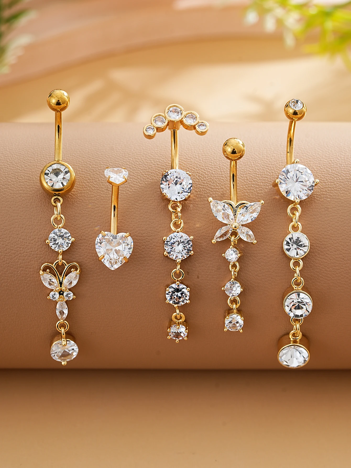 3-8 Stück/Set Gemischte Bauchnabelpiercing-Sets Lange Hängende Gebogene Bauchnabelringe Nombril Ombligo Damen 14G Schmetterling Bauchnabelpiercings