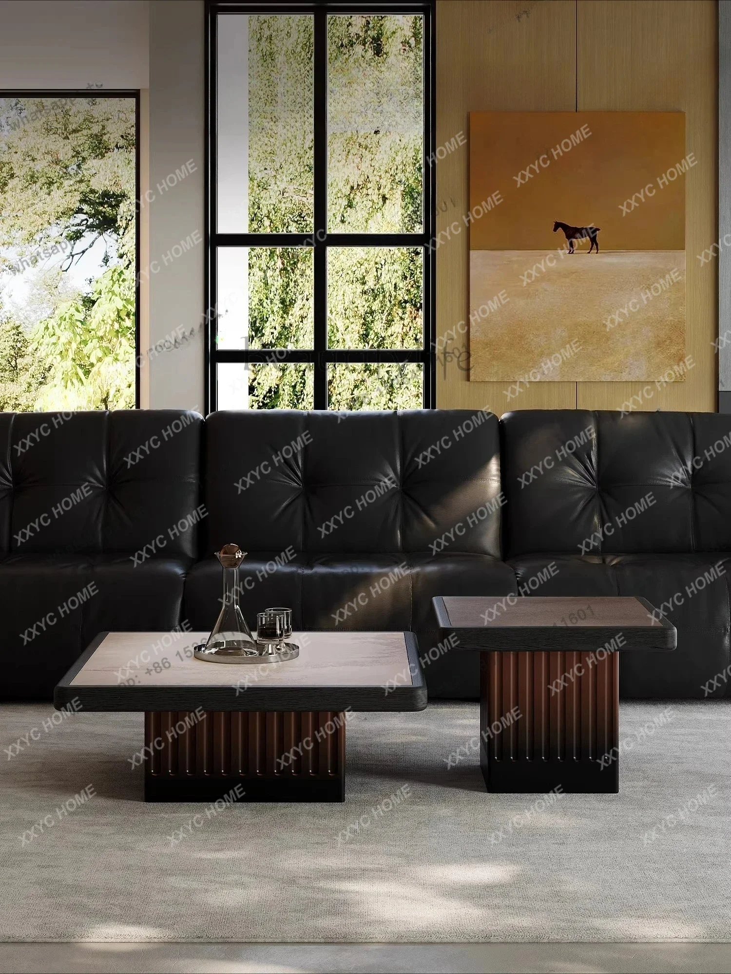 L minimalist rock slab coffee table combination square living room home light luxury high-end solid wood ash wood
